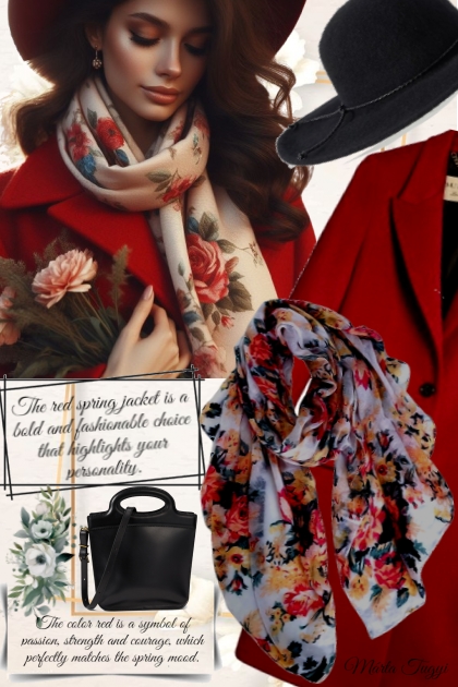 Red spring coat- combinação de moda