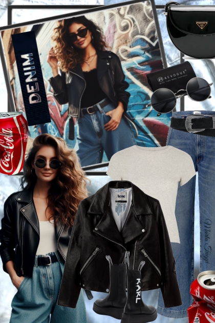 denim and leather jacket- Combinazione di moda