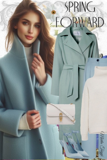 light blue spring coat- Modna kombinacija