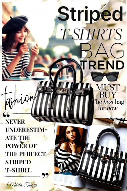 striped T-shirt and bag- Combinaciónde moda