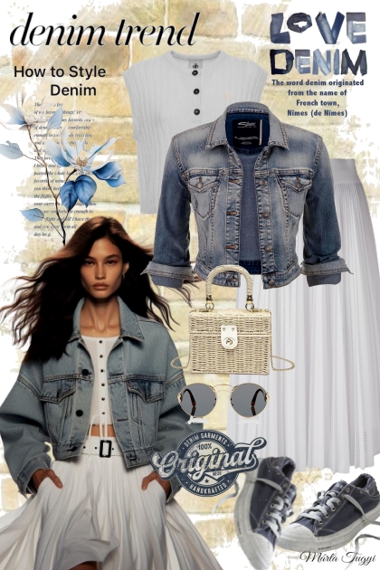 I love the white skirt with the denim jacket- コーディネート