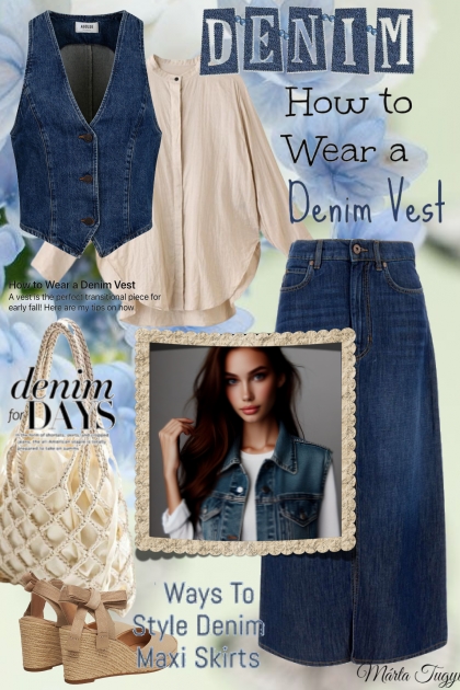 Denim vest and skirt- Combinaciónde moda