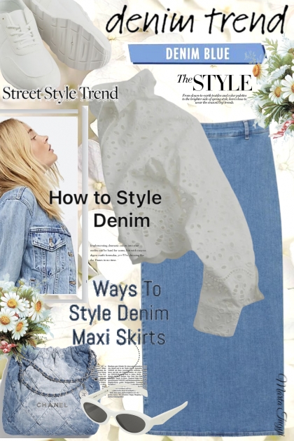 Denim Maxi skirt- combinação de moda
