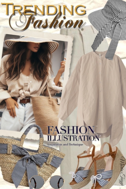 straw bag, white jeans and stripes- combinação de moda