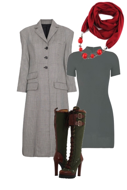 серый красный и зеленый (платье серое)- Modna kombinacija
