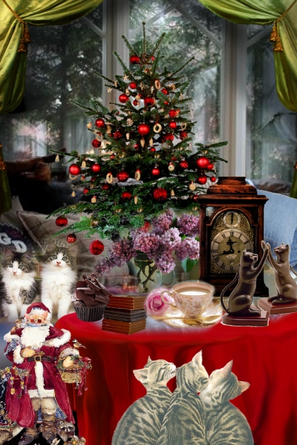 Cats&#39; Holiday with Cat-Santa- Fashion set