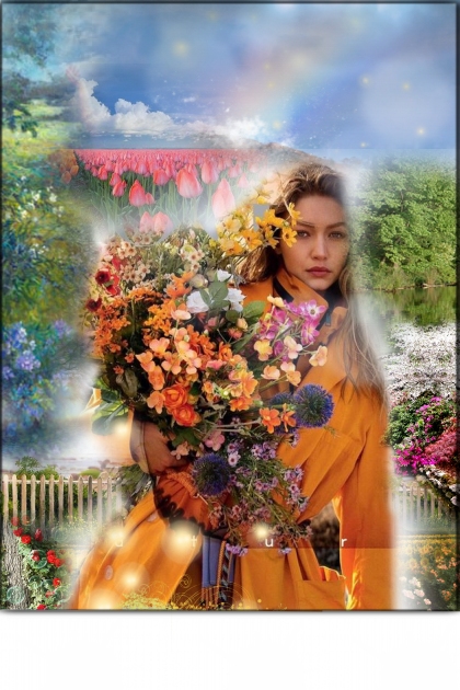 A girl with a bunch of flowers- Modna kombinacija