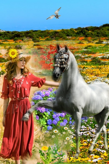 A girl with a horse- combinação de moda