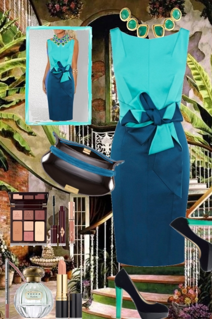 Blue and turquoise cocktail dress - Modna kombinacija