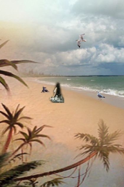 A girl dreaming on the sea shore- Fashion set