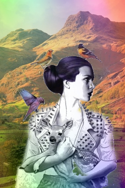 A lady with birds and a fawn- Modekombination
