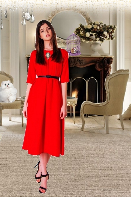 A girl in a red dress- combinação de moda