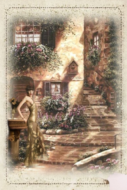 A lady in a courtyard