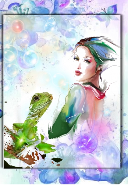 A girl with a lizard