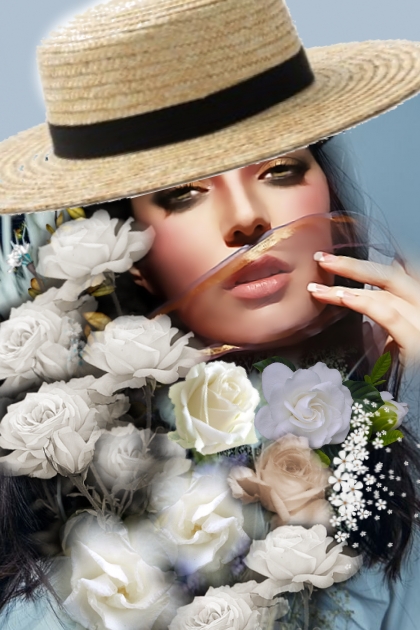 A girl with a posy of white roses- combinação de moda