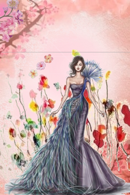 A girl on a blooming field- Combinazione di moda