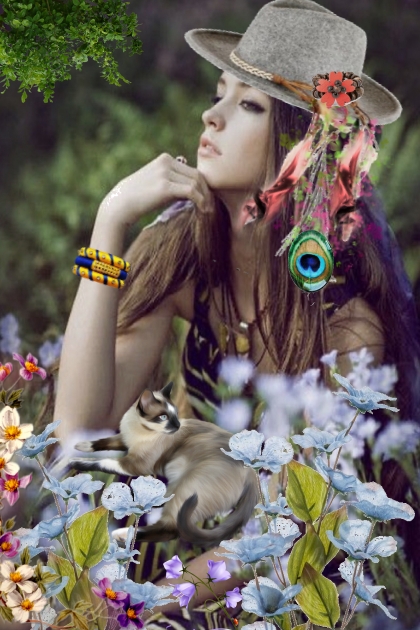 A girl on a flower field- Combinazione di moda