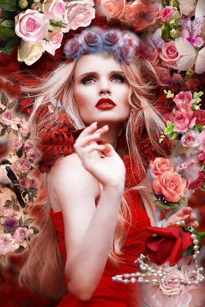 A girl in a rose wreath- Combinazione di moda