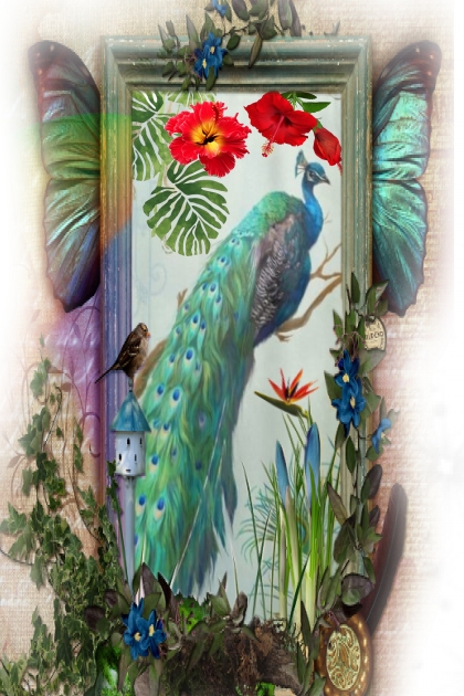 A peacock on a branch- Combinaciónde moda