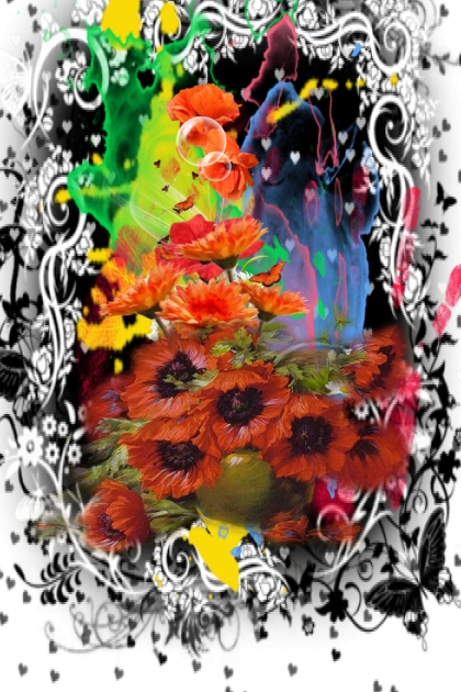 Abstract painting with poppies- Fashion set