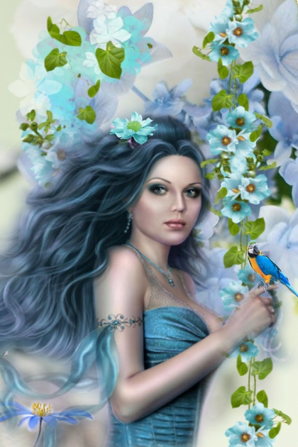 A girl with a blue parrot- Combinazione di moda