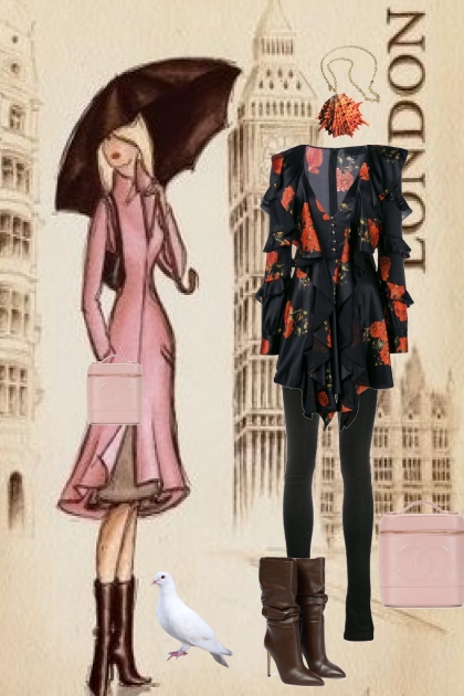An outfit with a pink coat- Modna kombinacija