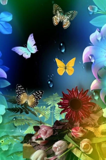 Butterflies among flowers