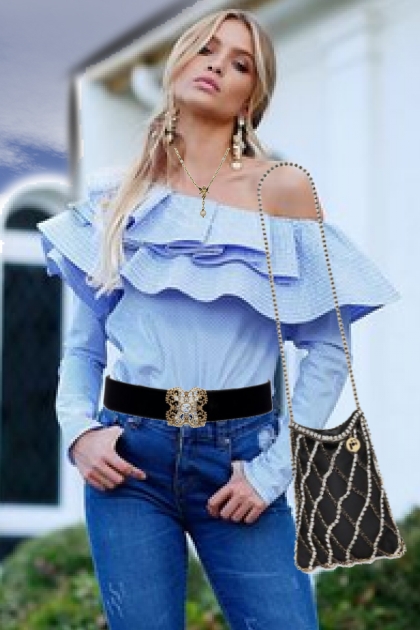 A blue flounce blouse- Combinazione di moda