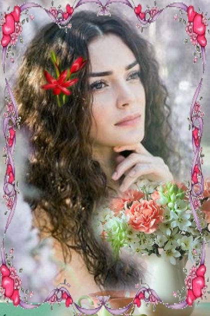 A girl with beautiful flowers - Modna kombinacija