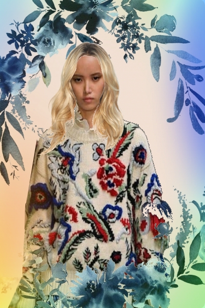 Sweater with flower pattern- Fashion set