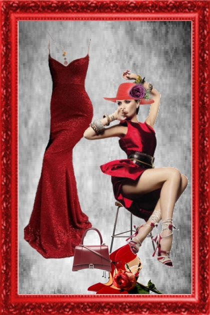 Evening dress in red- Modna kombinacija