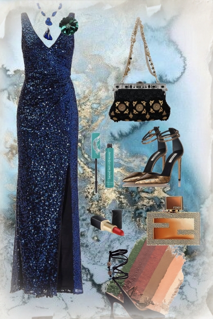 Glittering blue dress- combinação de moda