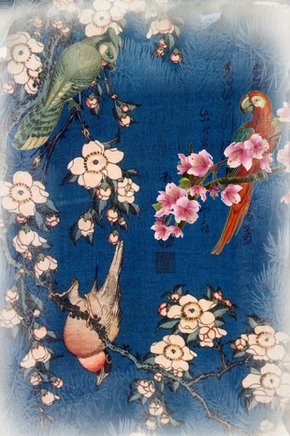 Birds in the blooming tree