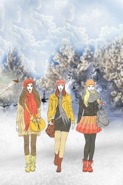 Three girls in winter- Modna kombinacija