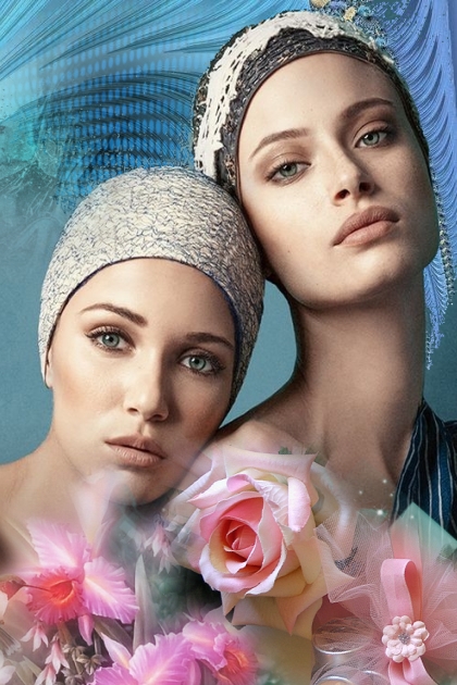 2 girls with flowers- Combinazione di moda