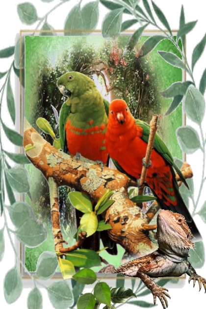 Red and green parrots- Модное сочетание