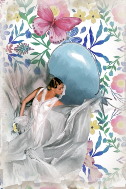 A lady with a blue balloon