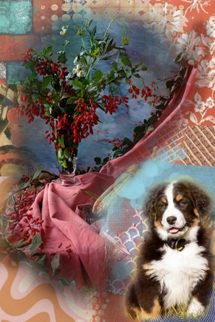 A doggy and a bouquet- Modna kombinacija
