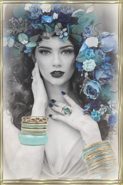 Turquoise flowers and jewels- Модное сочетание