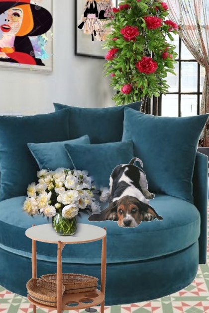A turquoise sofa- Fashion set