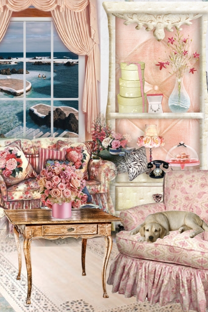 A living room in pink