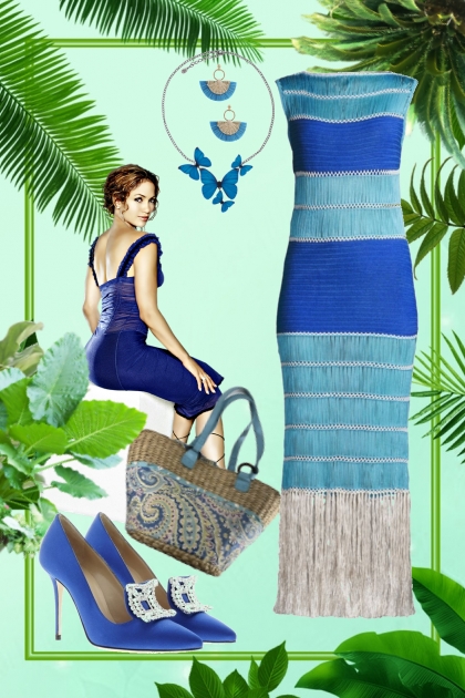 A blue knitted dress- Modna kombinacija