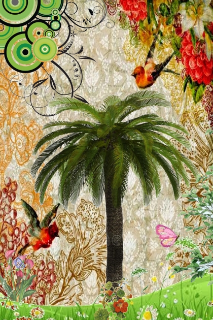 Humming birds around te palm tree- Modna kombinacija