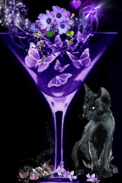Purple flowers in a wineglass