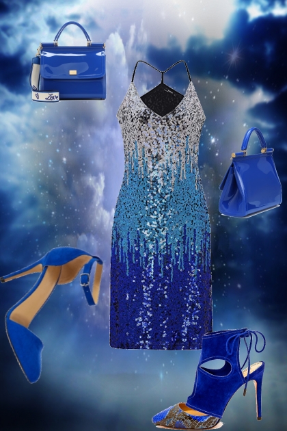 Starry blue dress- Modna kombinacija