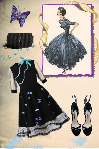 Blue butterfly dress- Модное сочетание