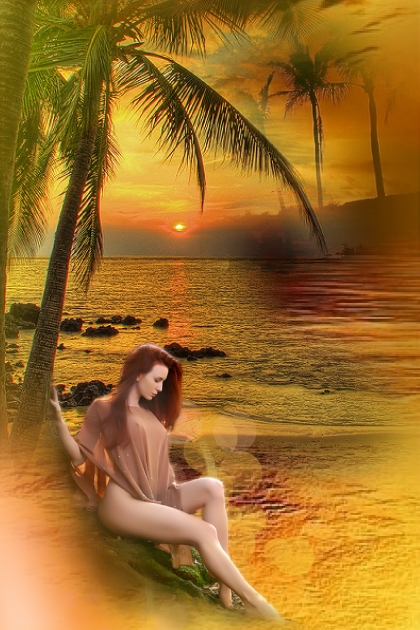 The sea, the palms, the girl