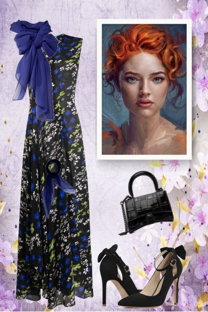 Blue dress with floral print- Fashion set