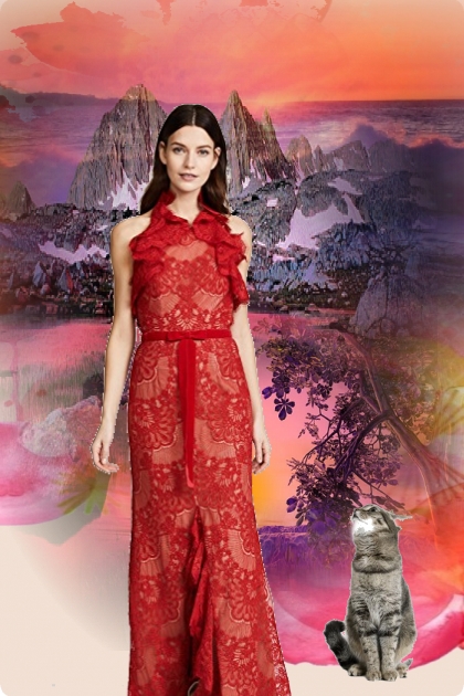 Evening dress in red 2- Modna kombinacija