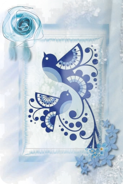 Blue bird motif- Combinazione di moda